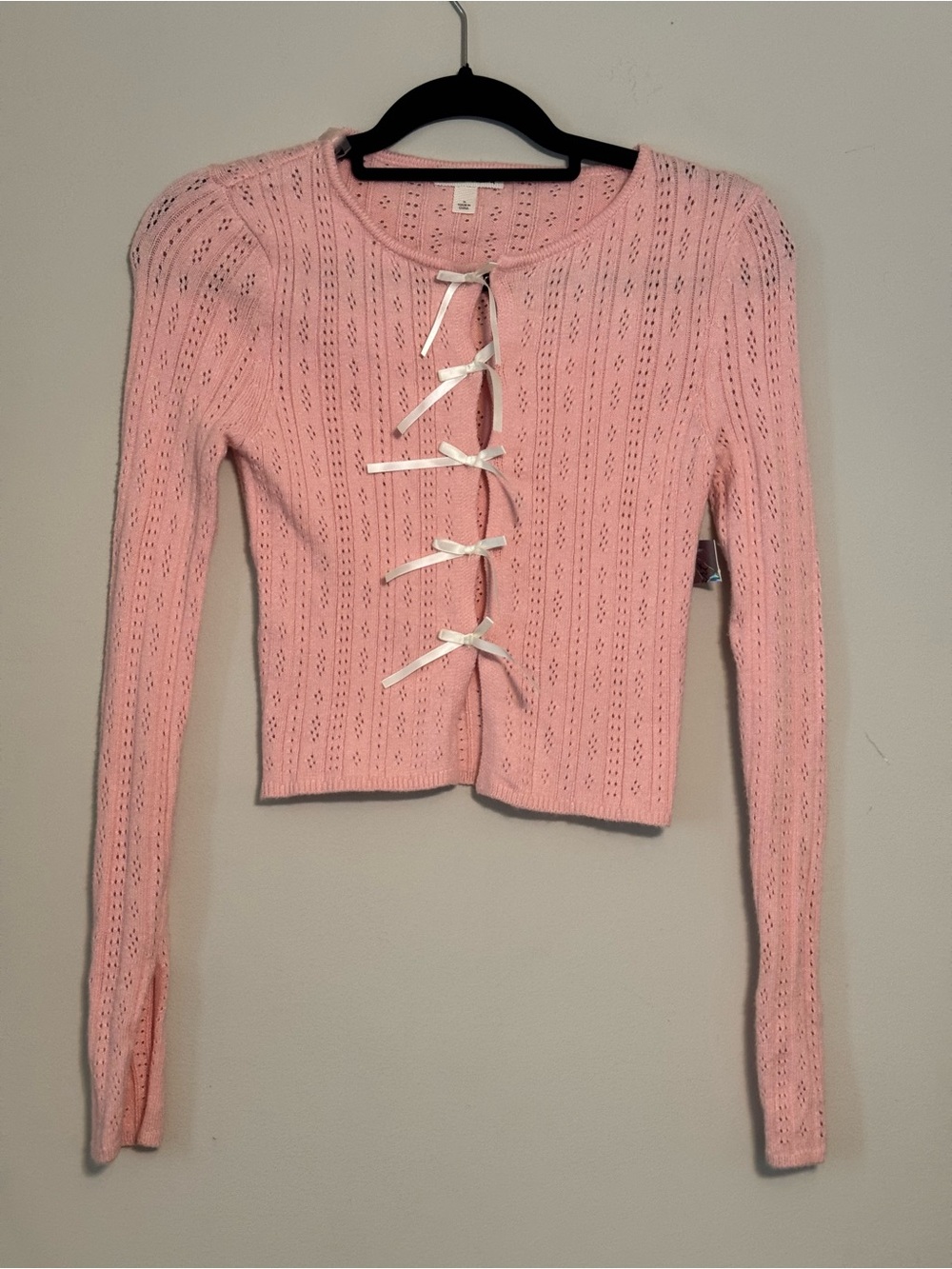 NWT Derek Heart Pink Bow-Front Knit Cardigan Sz M
